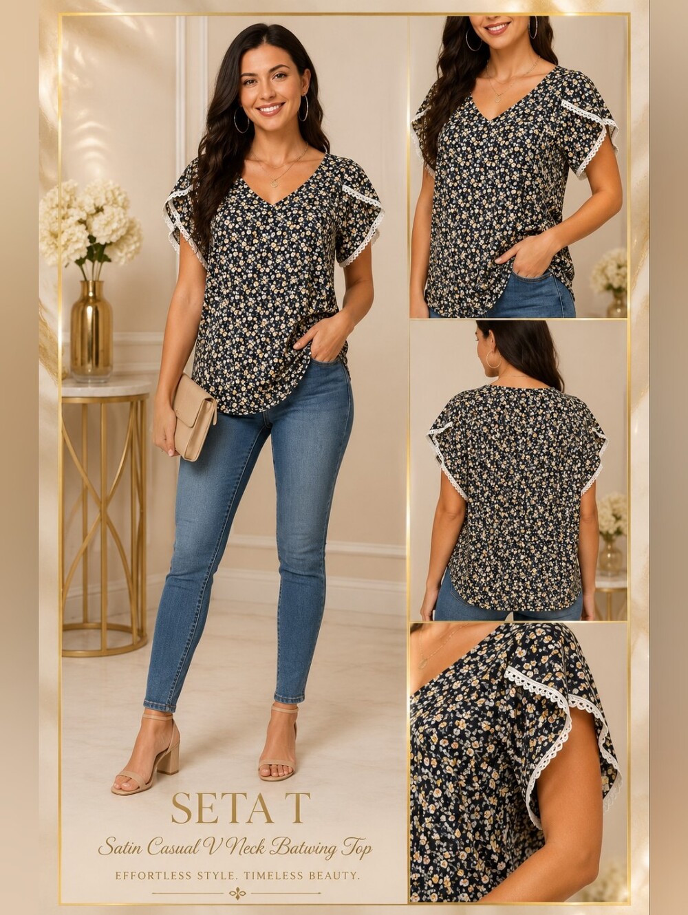 Seta T Ditsy Floral Lace-Trim V-Neck Top | Cottagecore & Casual Everyday Style